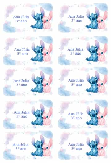 Convite Etiqueta Escolar Angel e Stitch – tema Mais pesquisados colorido, divertido, Disney, infantil, moderno