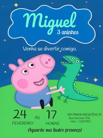 Convite George Pig Verde – tema Mais pesquisados colorido, divertido, infantil, temático, lúdico