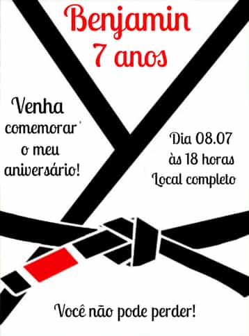 Convite Jiu Jitsu Vermelho – tema Mais pesquisados vermelho e preto, moderno, dinâmico, esportivo, vibrante