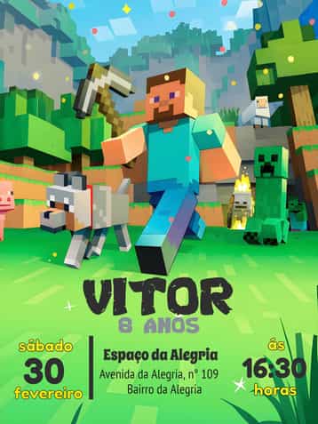 Convite Minecraft Bolinhas – tema Mais pesquisados Minecraft, colorido, divertido, jogos, infantil, temático