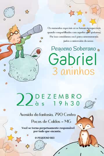 Convite O Pequeno Príncipe Infantil – tema Mais pesquisados colorido, lúdico, ilustrações infantis, romântico, sonhador