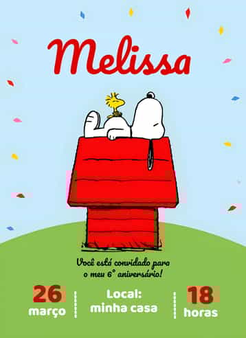 Convite Snoopy Colorido – tema Mais pesquisados colorido, divertido, infantil, ilustrações animadas, temático