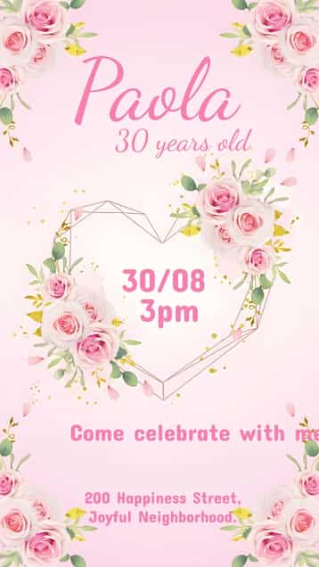 Invitation Adult Floral Heart – Birthday theme floral, delicate, pink, feminine, modern, elegant