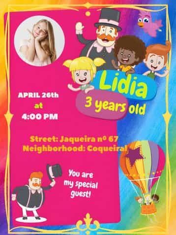 Invitation Mundo Bita With Pink Photo – Kids' Birthday Party theme colorful, playful, fun, childlike, pink, themed