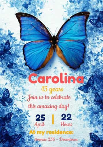 Invitation Blue Floral Butterfly – Birthday theme floral, watercolor, delicate, blue, modernity, elegant
