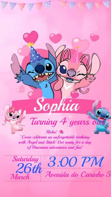 Invitation Stitch And Angel Blue – Most searched for theme blue, children's, fun, colorful, themed