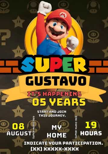 Invitation Red Super Mario – Most searched for theme red, white, game, fun, themed, children's