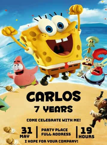 Invitation SpongeBob Cartoon – Most searched for theme colorful, beach, fun-filled, cartoon, summer
