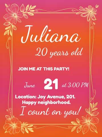 Invitation Minimalist Adult – Birthday theme minimalist, floral, golden, modern, elegant, colorful