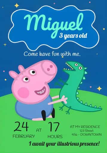 Invitation George Pig Green – Most searched for theme colorful, fun, childish, themed, playful