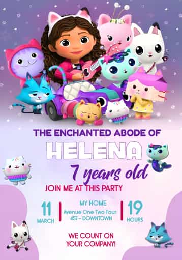 Invitation The Magical House of Gabby Kids – Birthday theme magical, children's, lilac, purple, colorful, fun