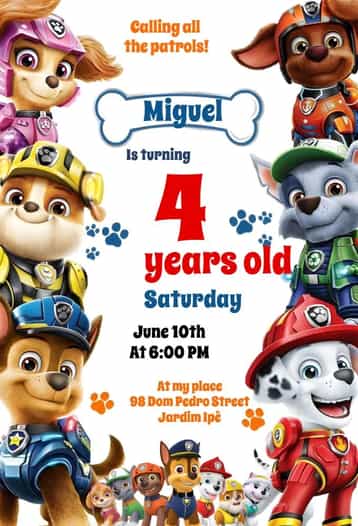 Invitation PAW Patrol – Kids' Birthday Party theme colorful, adventurous, playful, themed, childlike, animal-themed