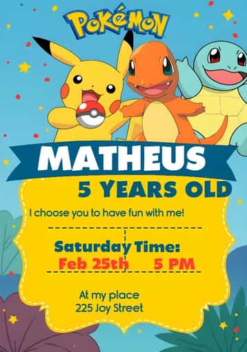 Invitation Pokemon – Most searched for theme colorful, fun, youthful, themed, illustrative