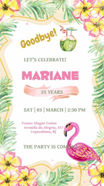 Invitation Golden Tropical – Birthday theme tropical, golden, hawaiian, glittery, modern, vibrant