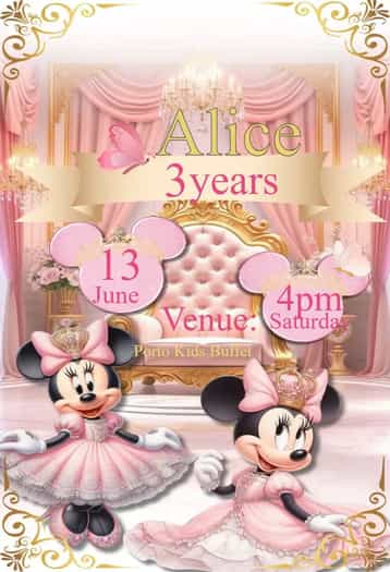 Invitation Pink Minnie Invitation – Kids' Birthday Party theme pink, princess, royalty, fun, colorful, feminine