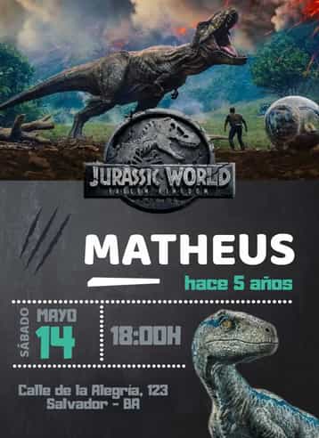 Invitación Jurassic Blue Dino – tema Cumpleaños tema de dinosaurios, azul, de la prehistoria, colorido, divertido, temático