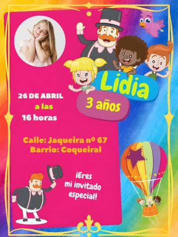 Invitación Mundo Bita Con Foto Rosa – tema Cumpleaños Infantil colorido, lúdico, divertido, infantil, rosa, temático