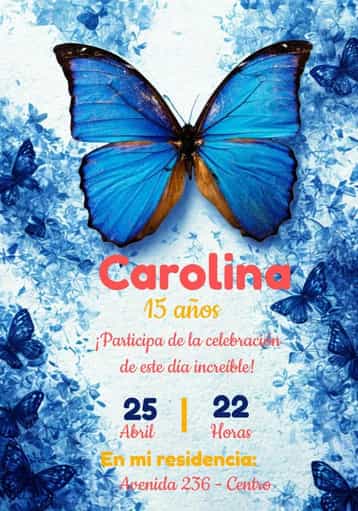 Invitación Mariposa Azul Floral – tema Cumpleaños floral, acuarela, delicado, azul, modernidad, elegante