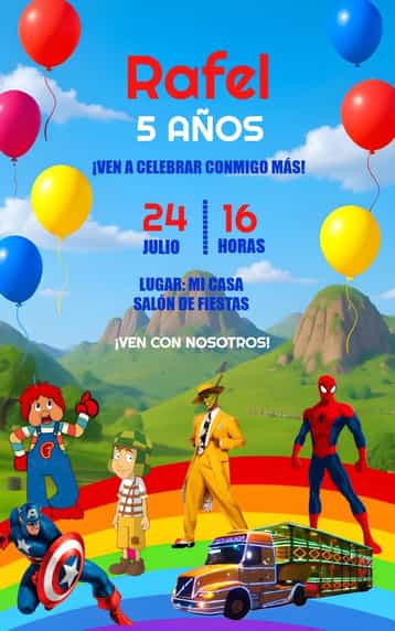 Invitación Carreta Furacão Tren – tema Más buscados colorido, divertido, infantil, temático, alegre, vibrante