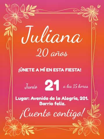 Invitación Adulto Minimalista – tema Cumpleaños minimalista, floral, dorado, moderno, elegante, colorido