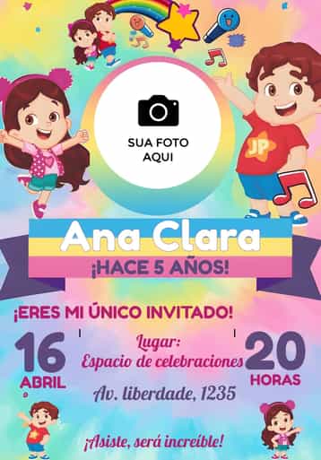 Invitación Maria Clara y JP con Foto – tema Más buscados colorido, infantil, divertido, moderno, fotográfico