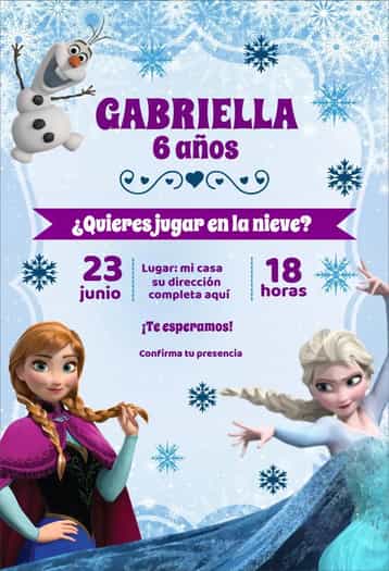 Invitación Frozen Nieve – tema Más buscados azul, mora, lila, nieve, hielo, tema Frozen