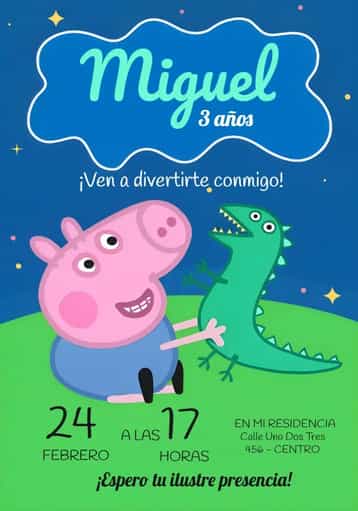 Invitación George Pig Verde – tema Más buscados colorido, divertido, infantil, temático, lúdico