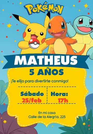 Invitación Pokemon – tema Más buscados colorido, divertido, jovial, temático, ilustrativo