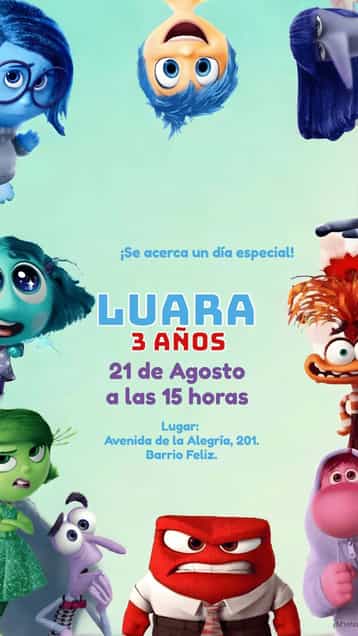 Invitación Divertida Mente 2 Infantil – tema Más buscados colorido, moderno, lúdico, animado, infantil