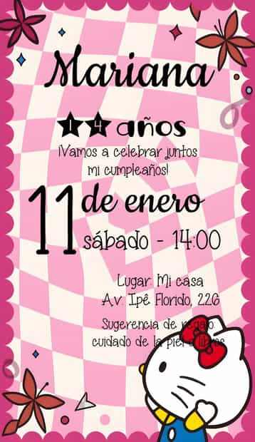 Invitación Hello Kitty Emo – tema Cumpleaños Infantil emo, rosa, divertido, temático, colorido, jovem