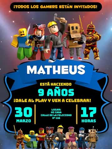 Invitación Roblox Negro – tema Más buscados moderno, gamer, negro y verde, divertido, digital, interactivo
