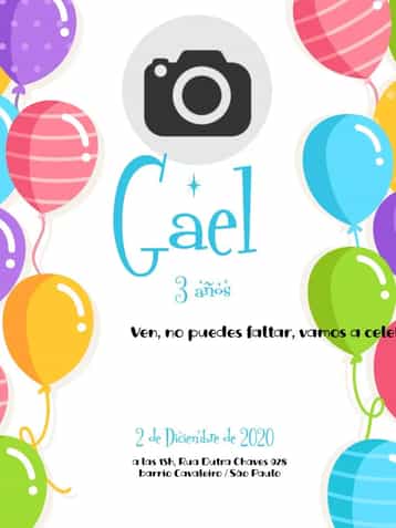 Invitación Globos Digital – tema Cumpleaños Infantil colorido, divertido, animado, infantil, festivo