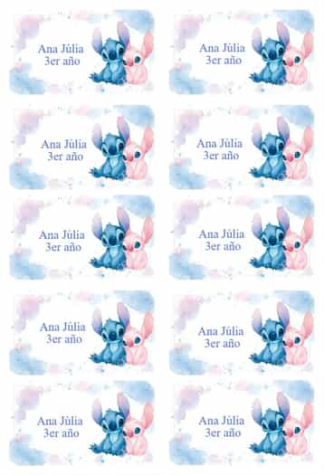 Invitación Etiqueta Escolar Angel y Stitch – tema Más buscados colorido, divertido, Disney, infantil, moderno