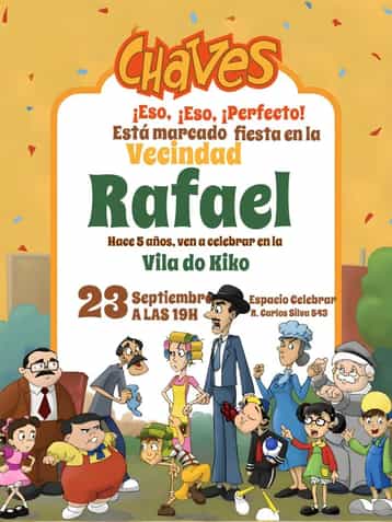 Invitación Turma Del Chavo Chilindrina – tema Cumpleaños Infantil colorido, divertido, temático, infantil, ilustraciones de personajes