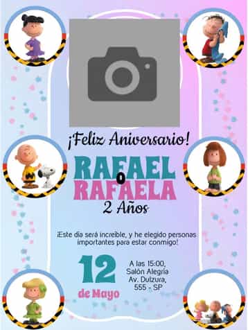 Convite Snoopy y la Pandilla de Charlie Brown - Cumpleaños Infantil