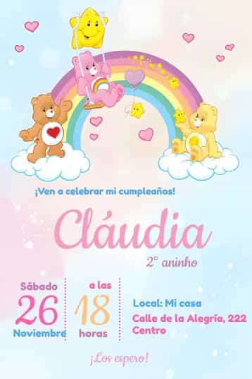 Invitación Osos Cariñosos Arcoíris – tema Cumpleaños Infantil colorido, lúdico, infantil, arcoíris, fofo, divertido