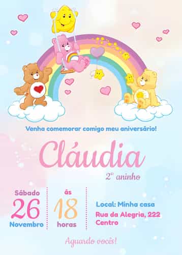 Convite Ursinhos Carinhosos Arco-íris – tema Aniversário Infantil colorido, lúdico, infantil, arco-íris, fofo, divertido
