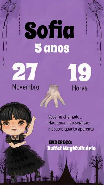 Convite Wandinha Addams Suspense – tema Mais pesquisados suspense, gótico, sombrio, moderno, temático, divertido