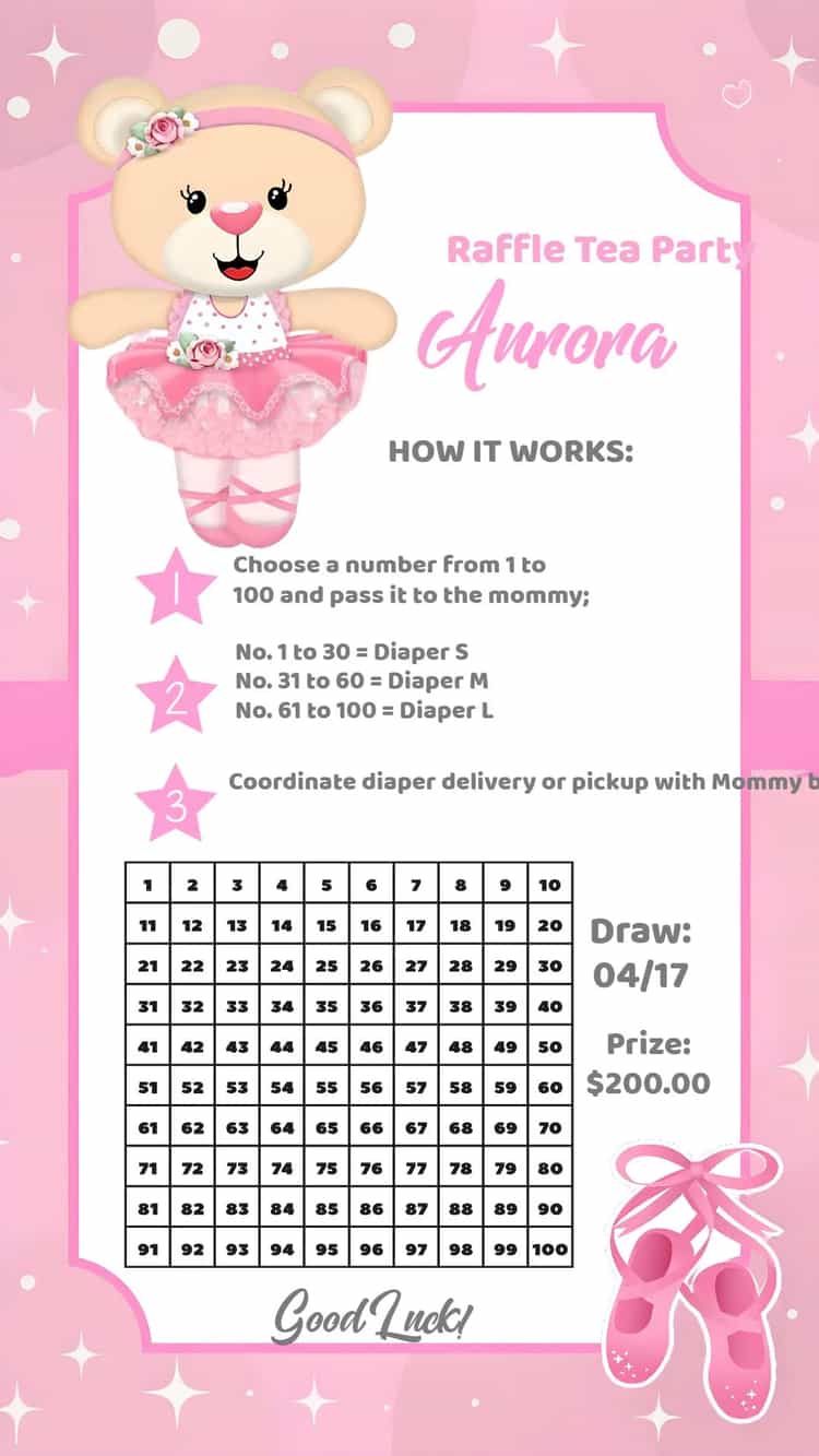 Ballet Teddy Bear Girl Raffle Tea - Charming Digital Invitation | Convitede