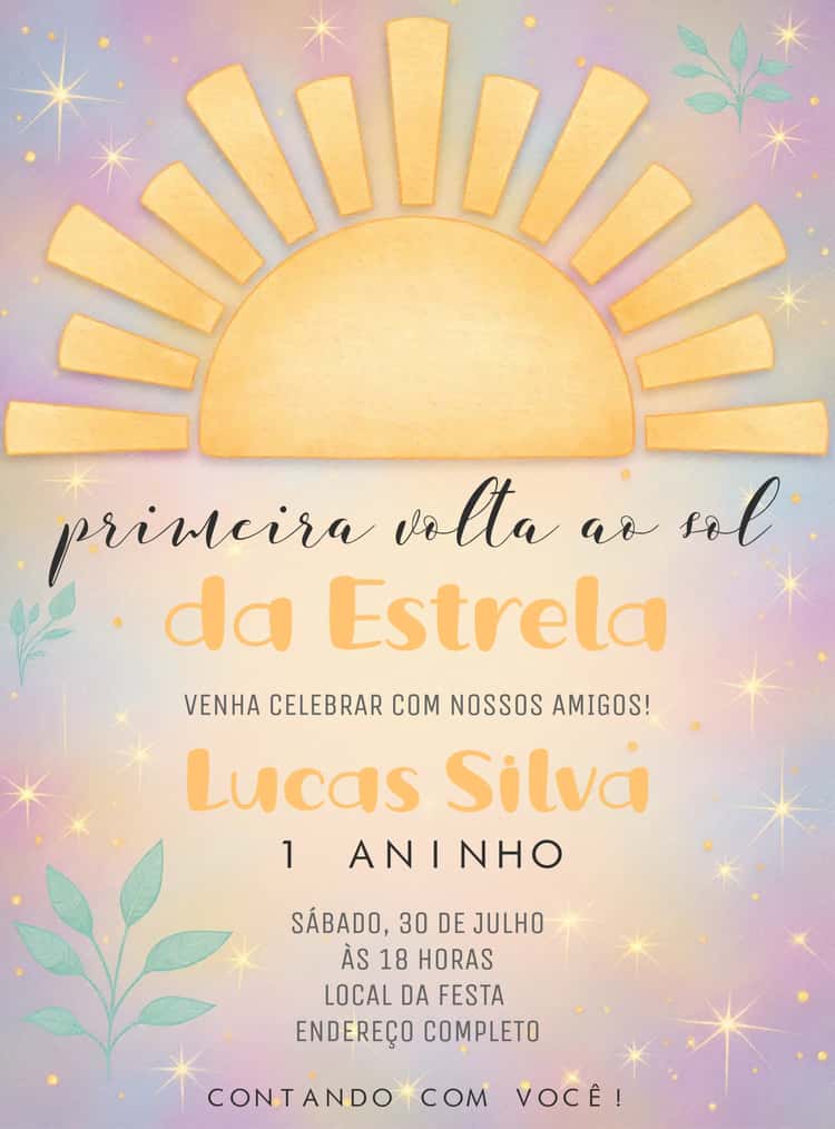 Convite Digital Primeira Volta Ao Sol - Primeira Comunhão | Convitede