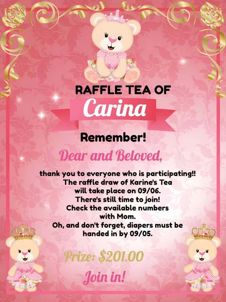 Princess Teddy Bear Diaper Tea Party Invitation - Raffle Tea Party ...