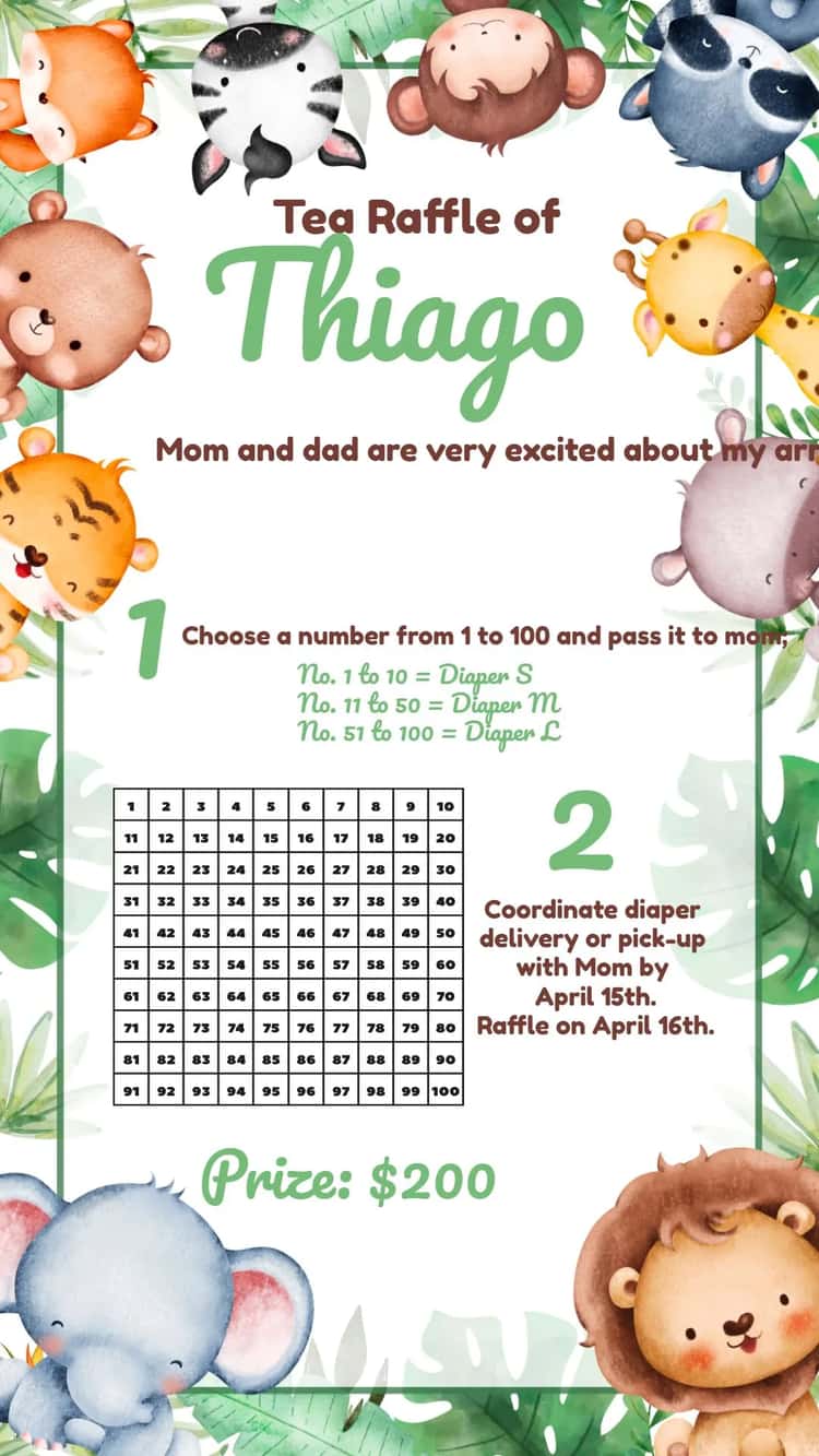 Safari Diaper Raffle Tea Card - Diaper Tea Party | Convitede