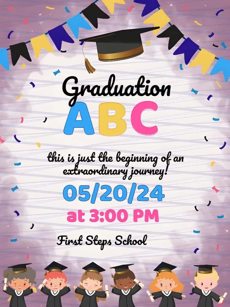 Digital Colorful Abc Kids Graduation Invitation | Convitede