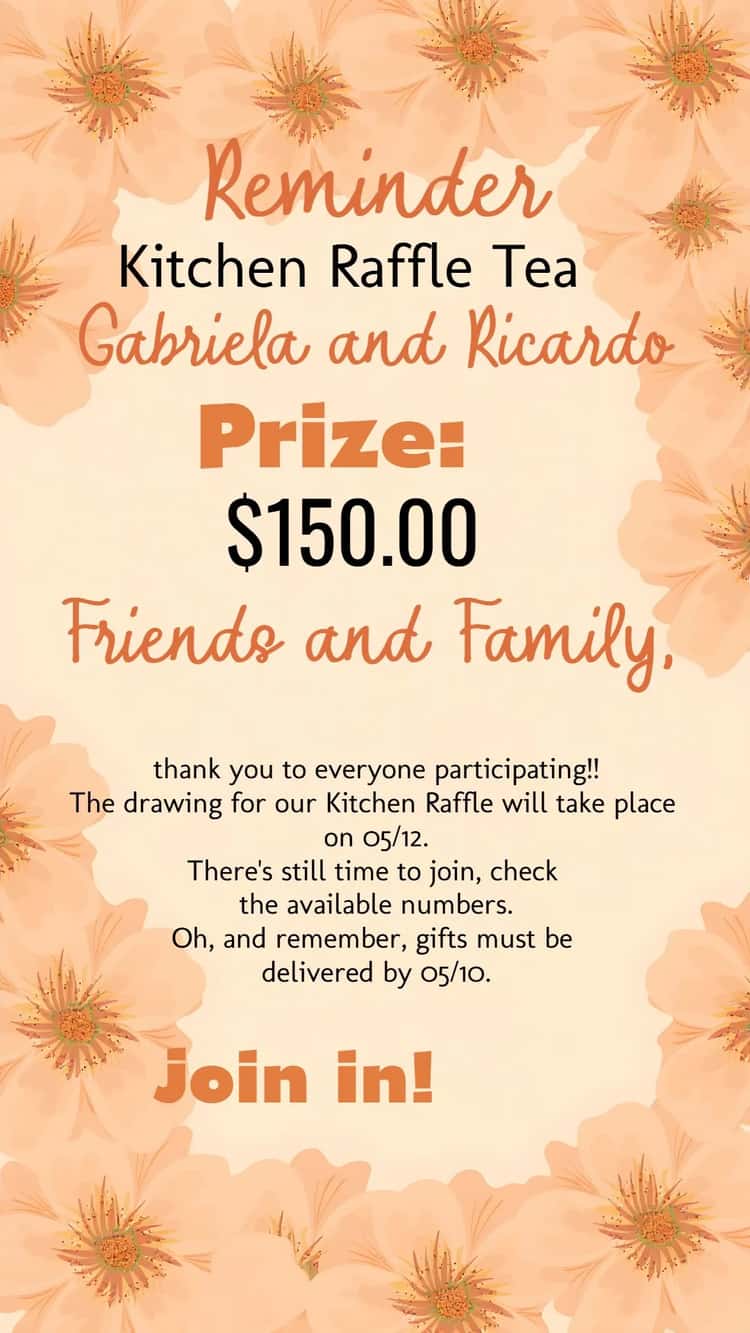 Kitchen Raffle Reminder Kitchen Raffle Tea - Elegant Floral Invitation | Convitede