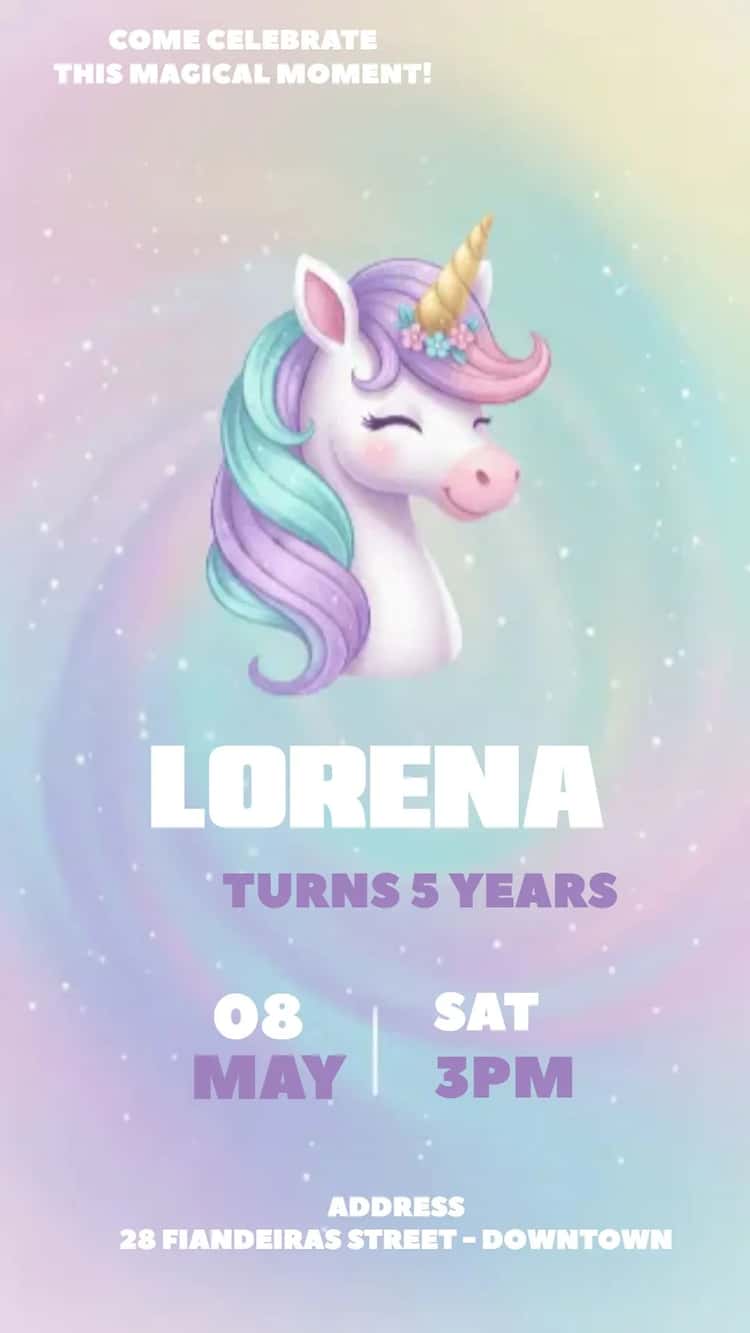 Digital Rainbow Unicorn Invitation for Kids Birthday | Convitede