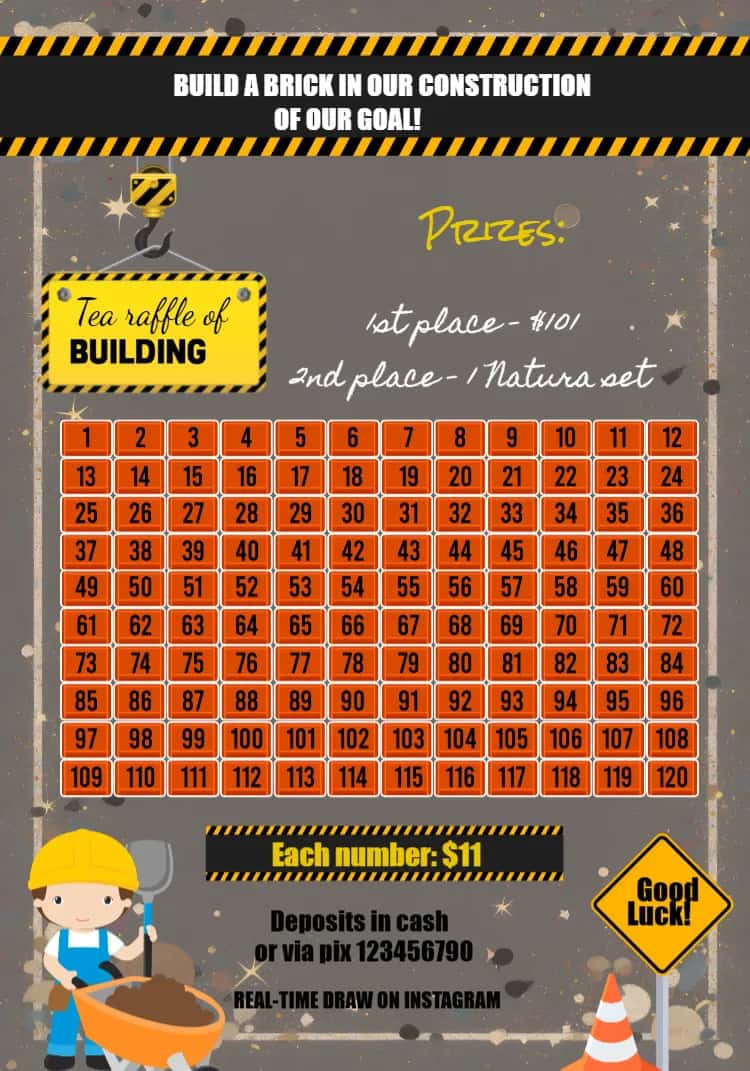 Construction Raffle Tickets Yellow Construction Digital Invitation - Fun Raffle Tea | Convitede