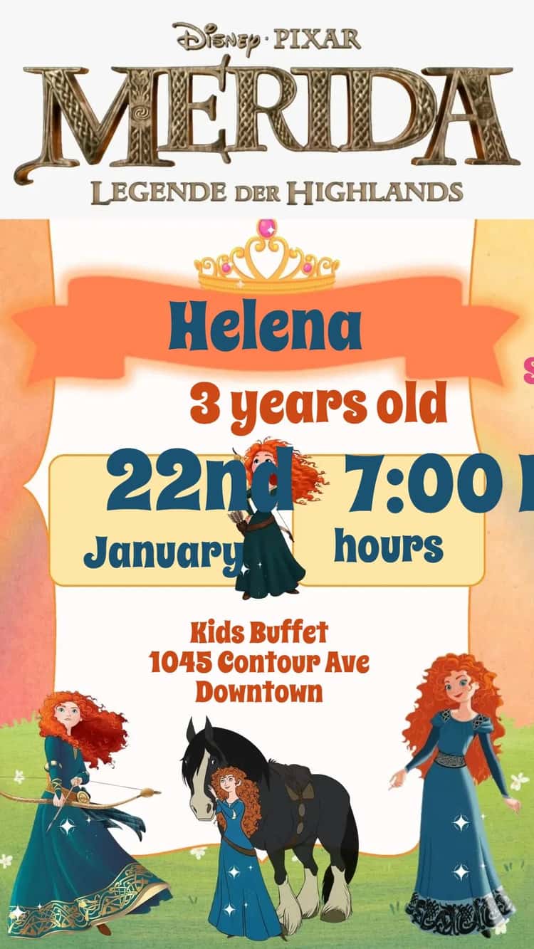 Digital Invitation Merida - Charming Kids Birthday | Convitede