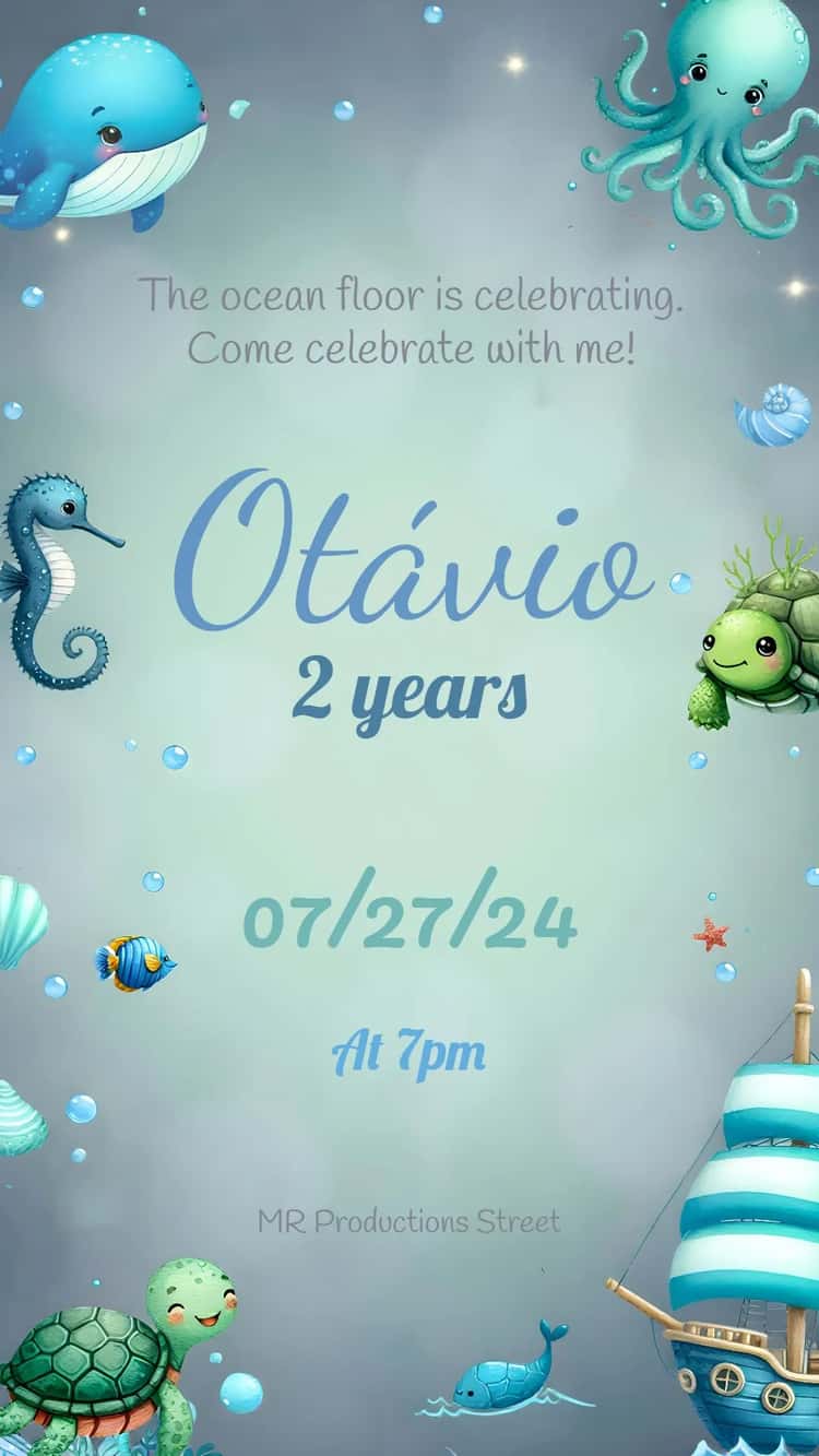 Digital Invitation Under the Sea Turtle - Children's Birthday | Convitede