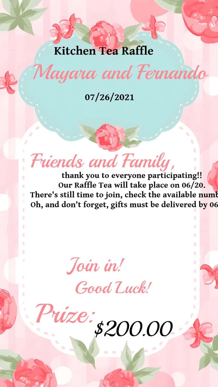 Kitchen Raffle Reminder Tea Raffle Kitchen Light Floral - Bridal Shower | Convitede