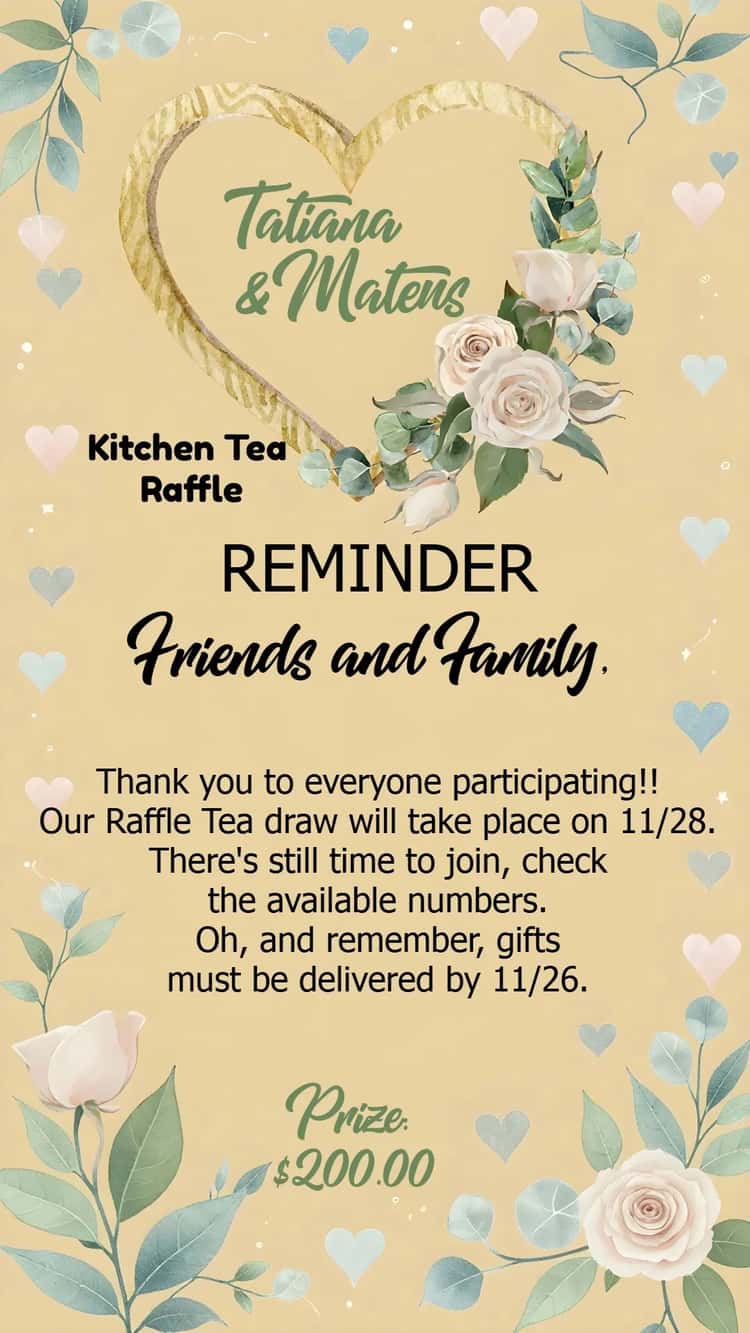 Kitchen Raffle Reminder Tea Raffle Kitchen Light Floral - Bridal Shower | Convitede